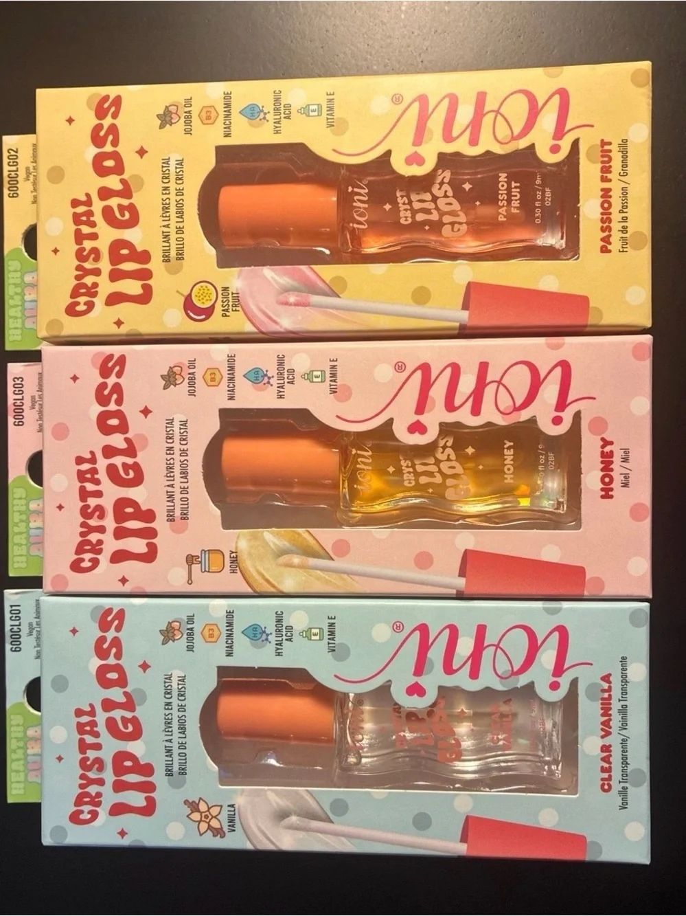Ioni Crystal Lip Gloss Trio — Passion Fruit, Honey & Clear Vanilla